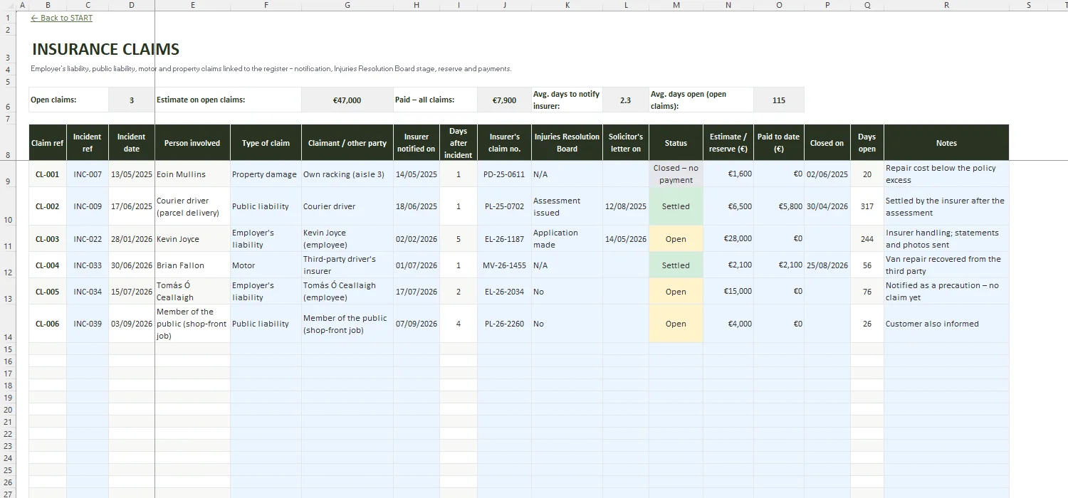 Accident Report Form Excel – INSURANCE CLAIMS