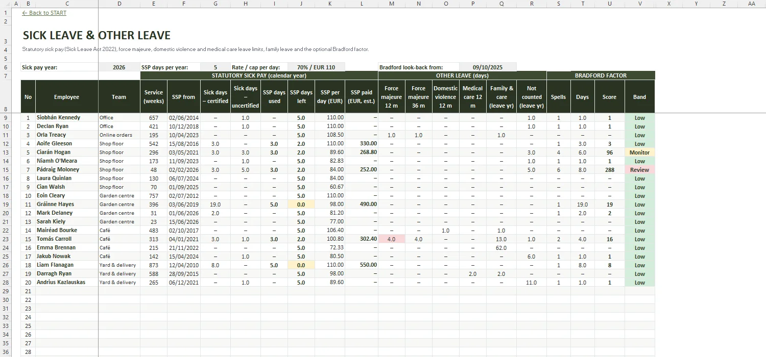 Annual Leave Tracker Excel – SICK LEAVE