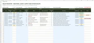 Construction Programme Template Excel – DELAY REGISTER