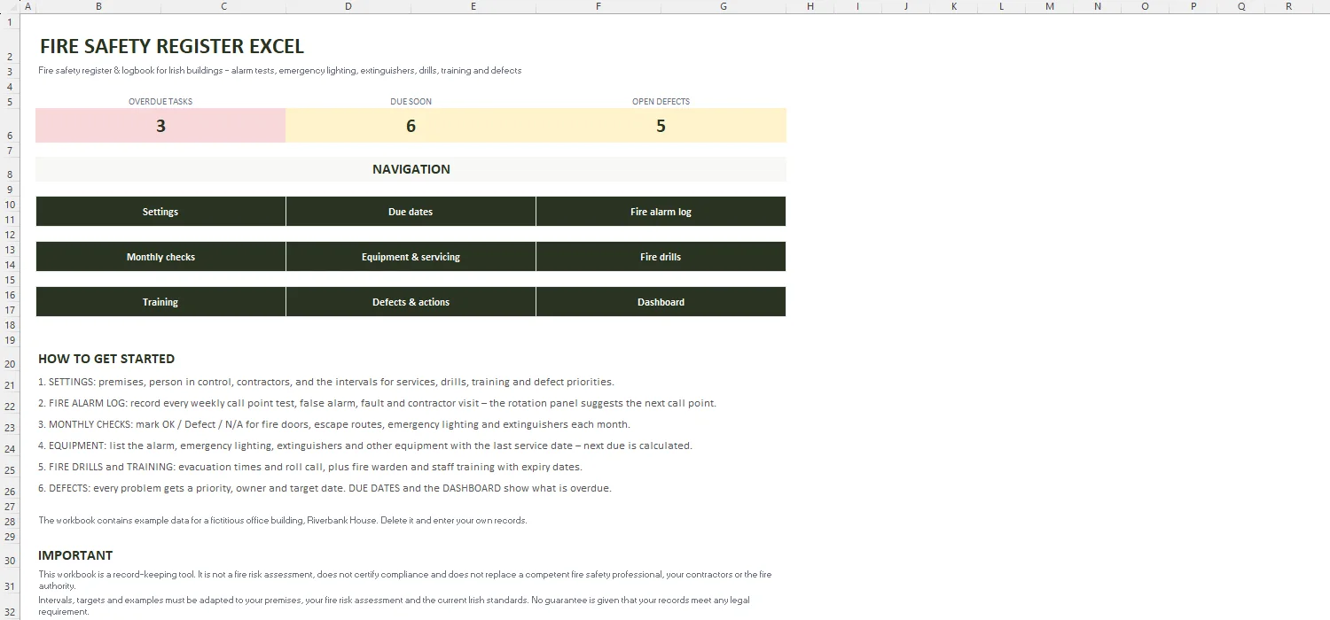 Fire Safety Register Excel – START