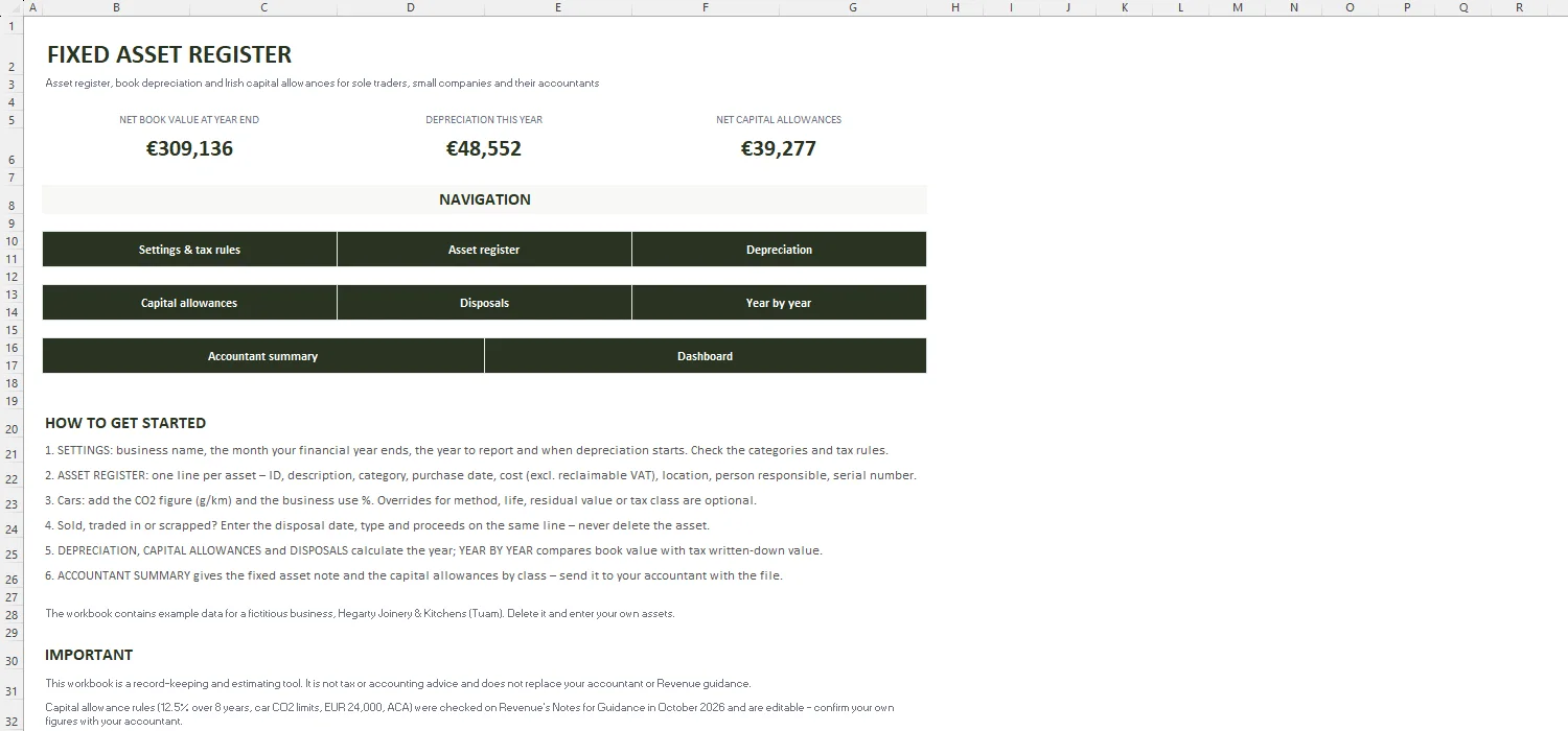 Fixed Asset Register Excel – START