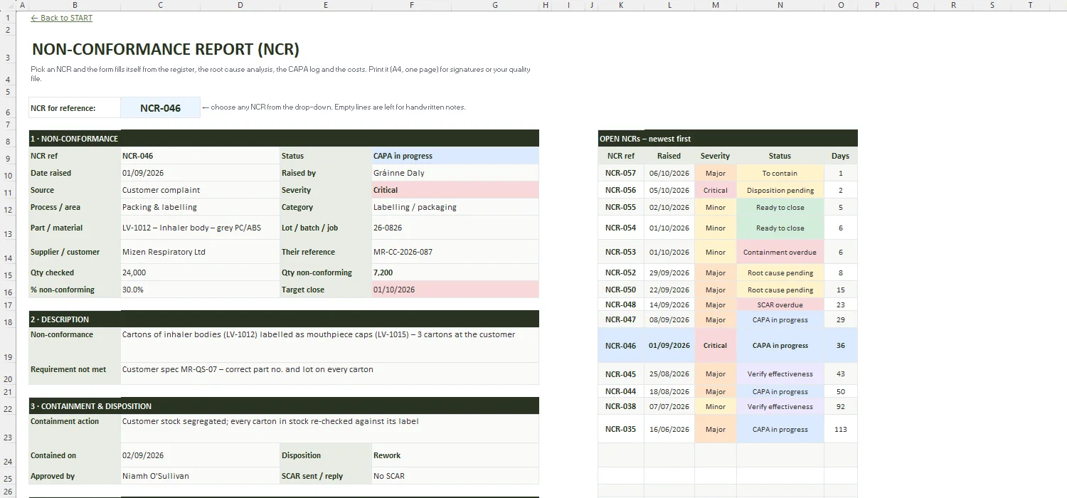 Non-Conformance Report Template Excel – NCR REPORT
