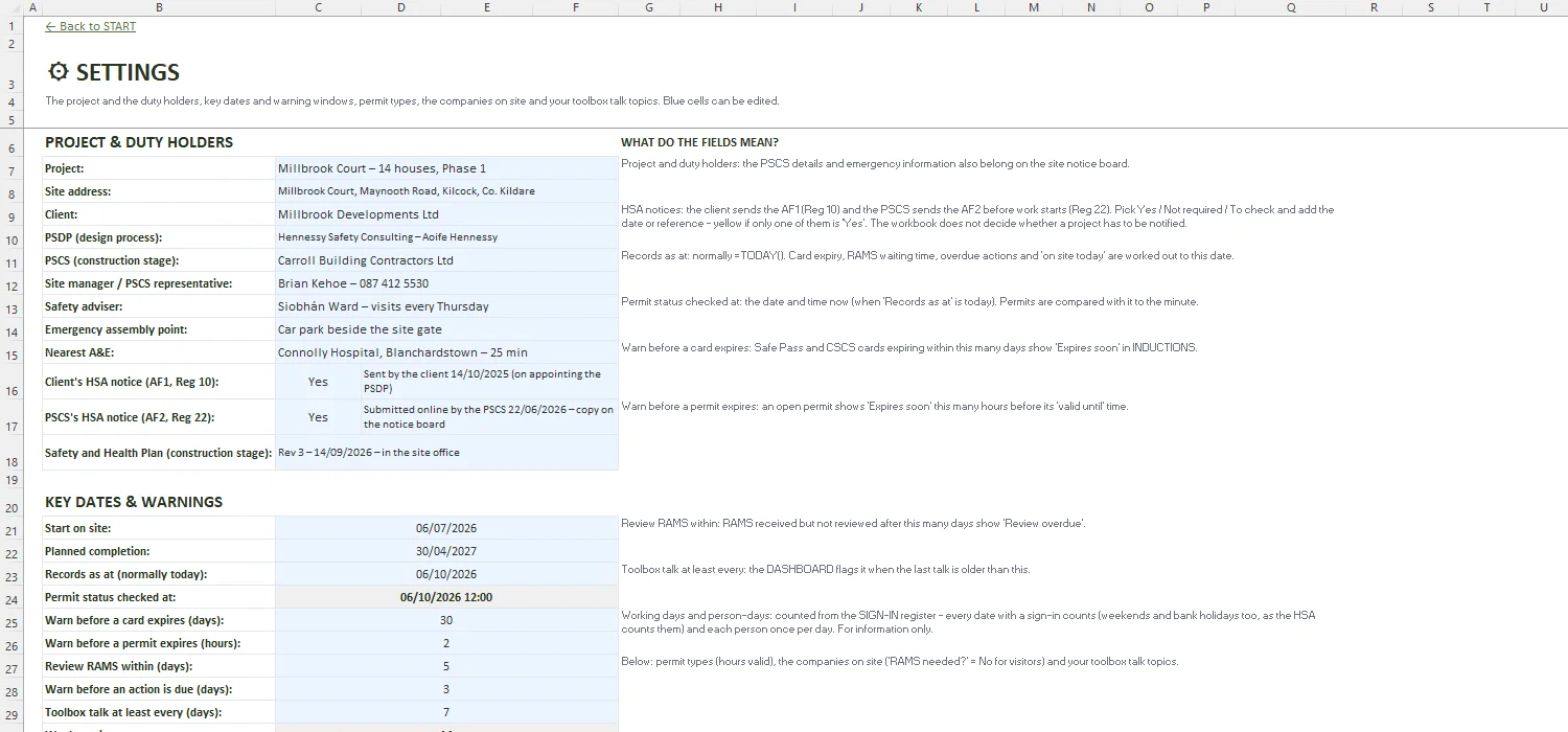 PSCS Template Excel – SETTINGS