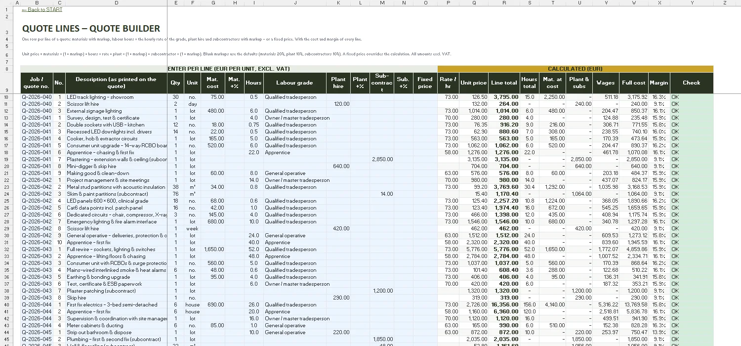 Quote Template Excel – QUOTE LINES
