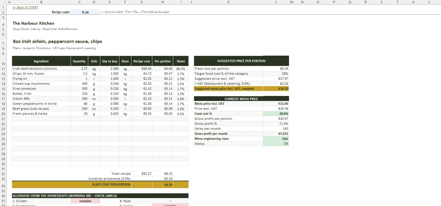 Recipe Costing Template Excel – RECIPE CARD
