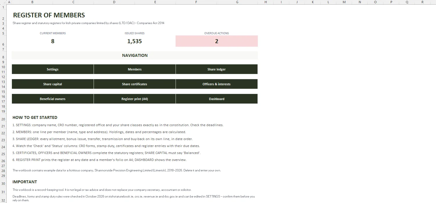 Register of Members Template Excel – START