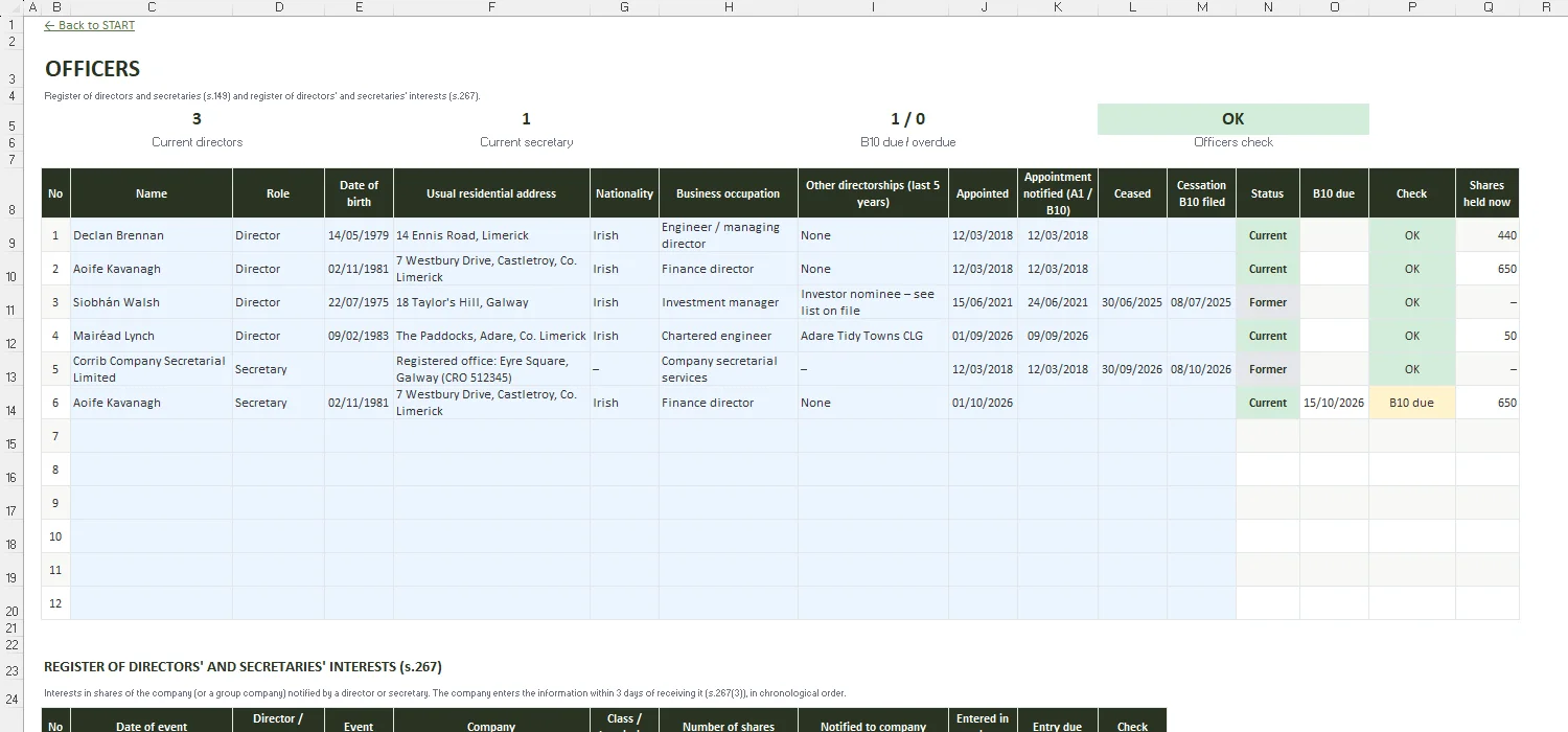 Register of Members Template Excel – OFFICERS
