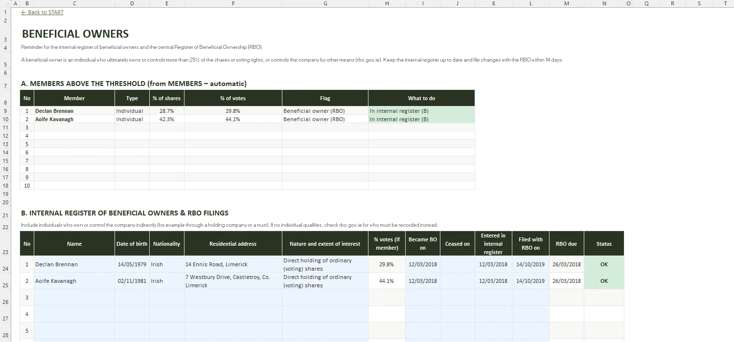 Register of Members Template Excel – BENEFICIAL OWNERS
