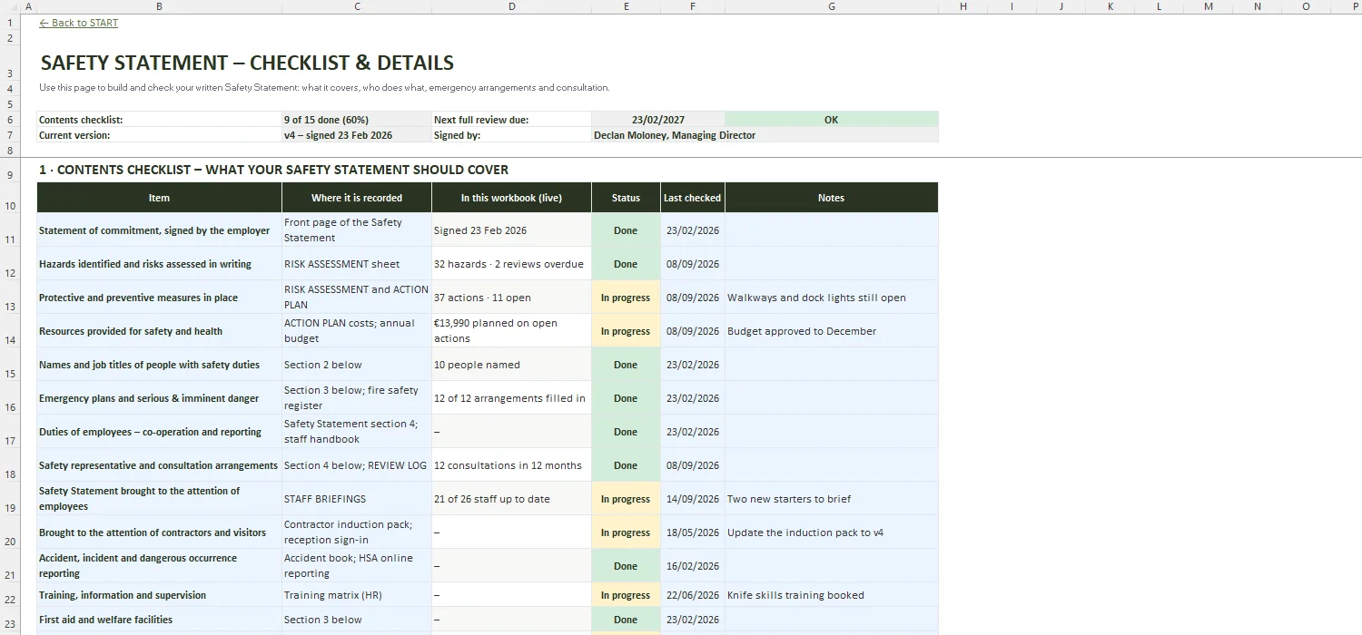 Risk Assessment Template Excel – SAFETY STATEMENT
