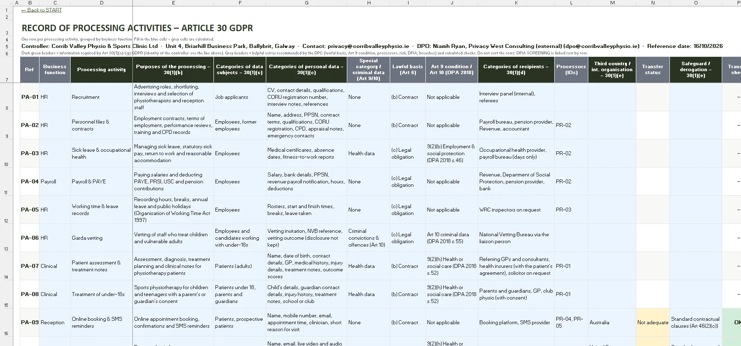 GDPR ROPA Template Excel – ROPA