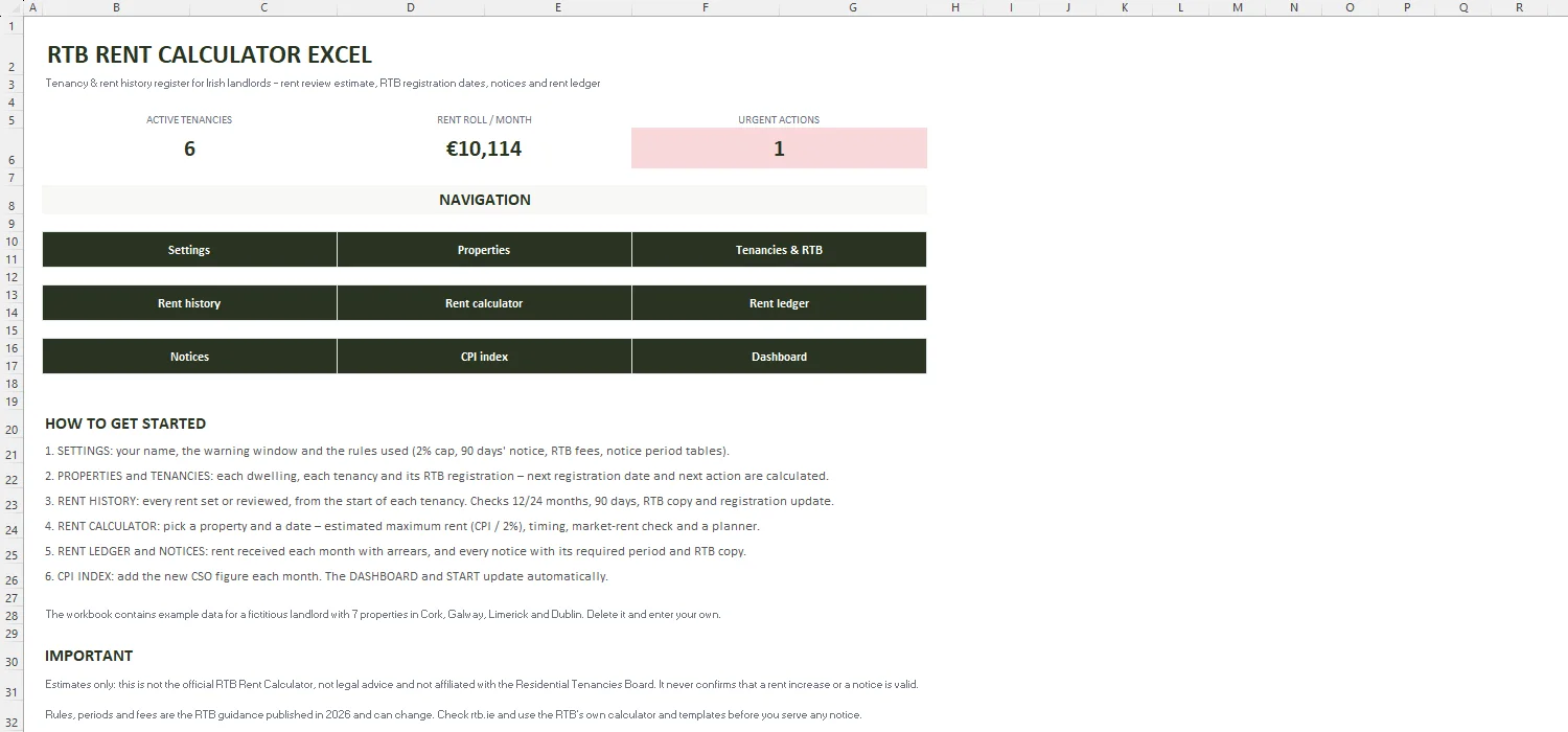 RTB Rent Calculator Excel – START