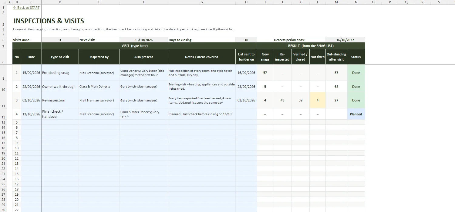 Snag List Template Excel – INSPECTIONS
