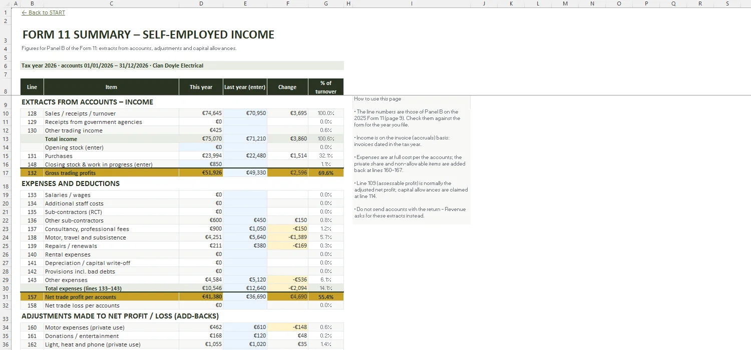 Sole Trader Bookkeeping Template Excel – FORM 11 SUMMARY