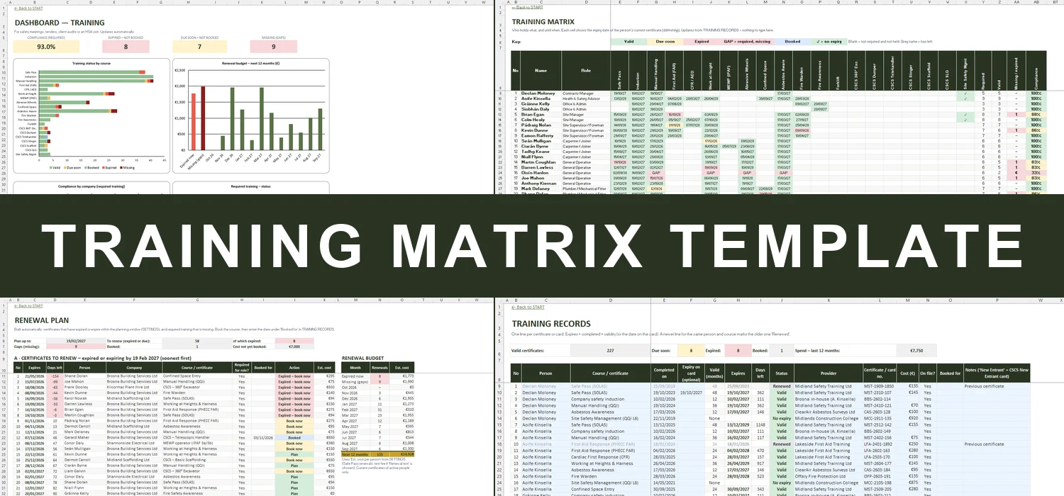 Training Matrix Template Excel