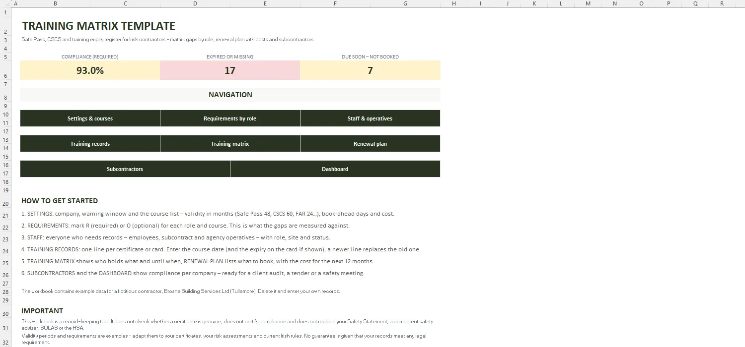 Training Matrix Template Excel – START