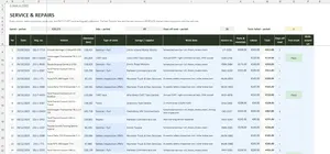 Vehicle Maintenance Log Excel – SERVICE & REPAIRS
